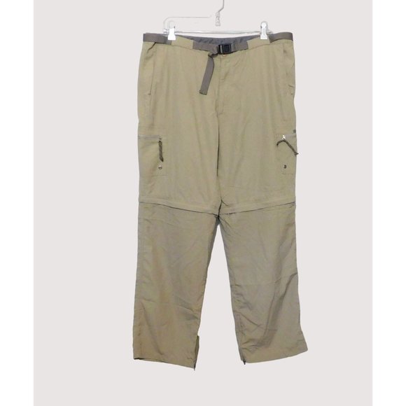 Alpine Khaki Convertible Pants Shorts XL Tan Belted Zip Off legs Light Weight - Picture 1 of 7